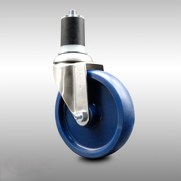 5 Inch 316SS Solid Polyurethane Wheel Swivel 1-3/4 Inch Expanding Stem Caster